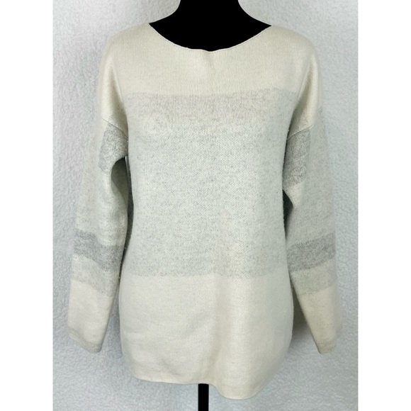 VINCE • Cream/Grey Wool-Cashmere Colorblock Boat-Neck Oversized Knit Sweater XS